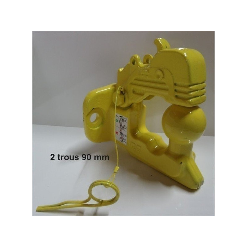 Crochet d'attelage jaune. Entraxe 90X40 - 4 trous Dia.17mm