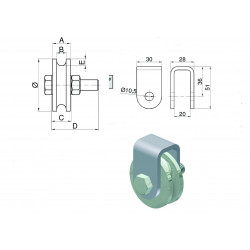 POULIE Ø60 mm  AVEC ETRIER U